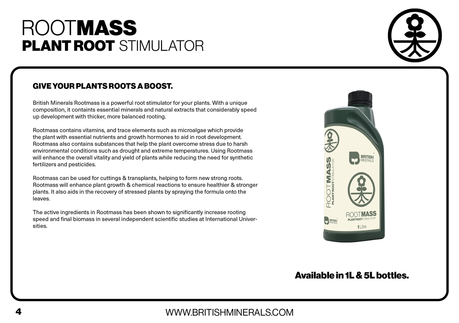 British Minerals  ROOTMASS PLANT ROOT STIMULATOR  1 Litre