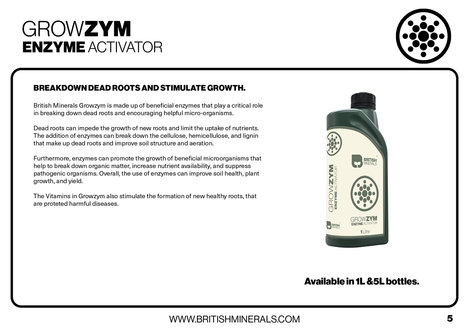 British Minerals  GROWZYM ENZYME ACTIVATOR 1 Litre