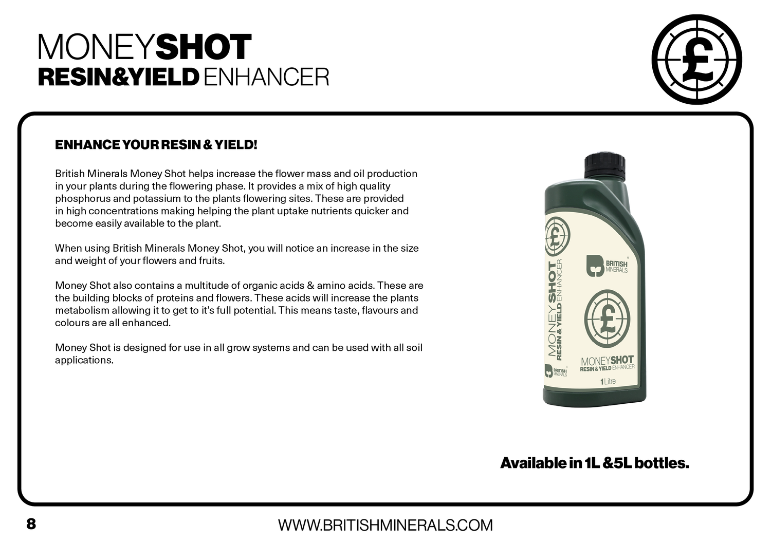 British Minerals MONEYSHOT RESIN & YIELD ENHANCER  1 Litre